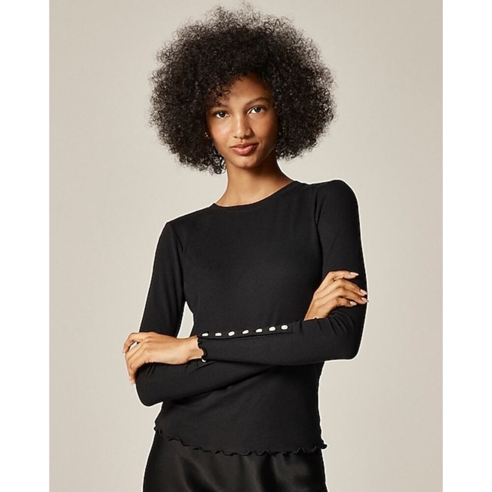 J. Crew Women's Refined Rib Long-Sleeve T-Shirt with Button Cuffs Size Small NWT